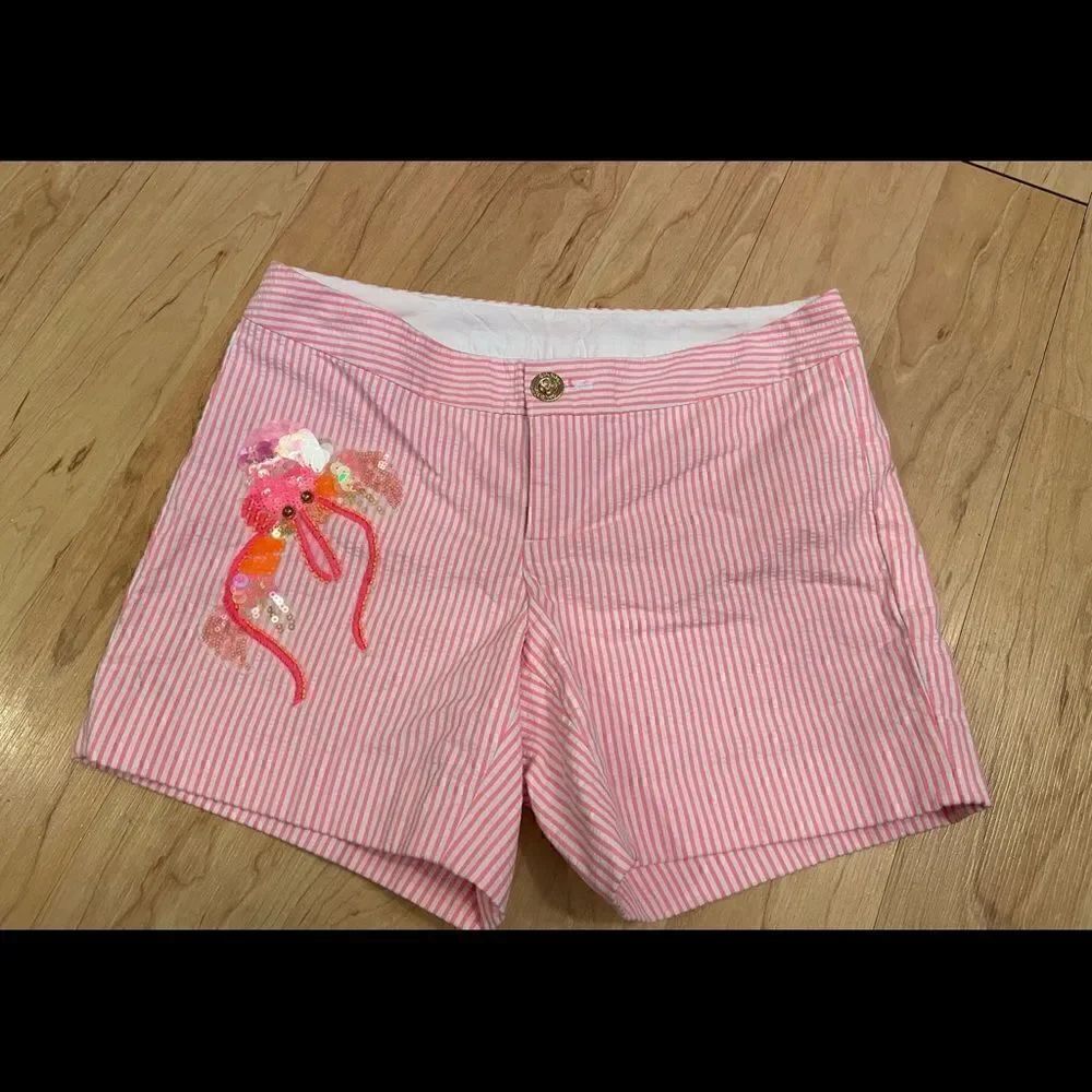 Lilly Pulitzer Pink stripe hermit crab sequin shorts